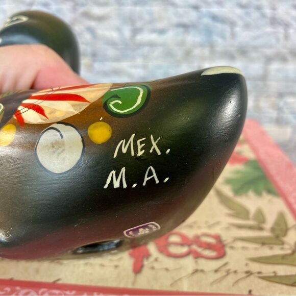 Hand Painted Mexican Folk Art Ceramic Duck Hummingbird Pattern Rustic Decor - Picture 6 of 7